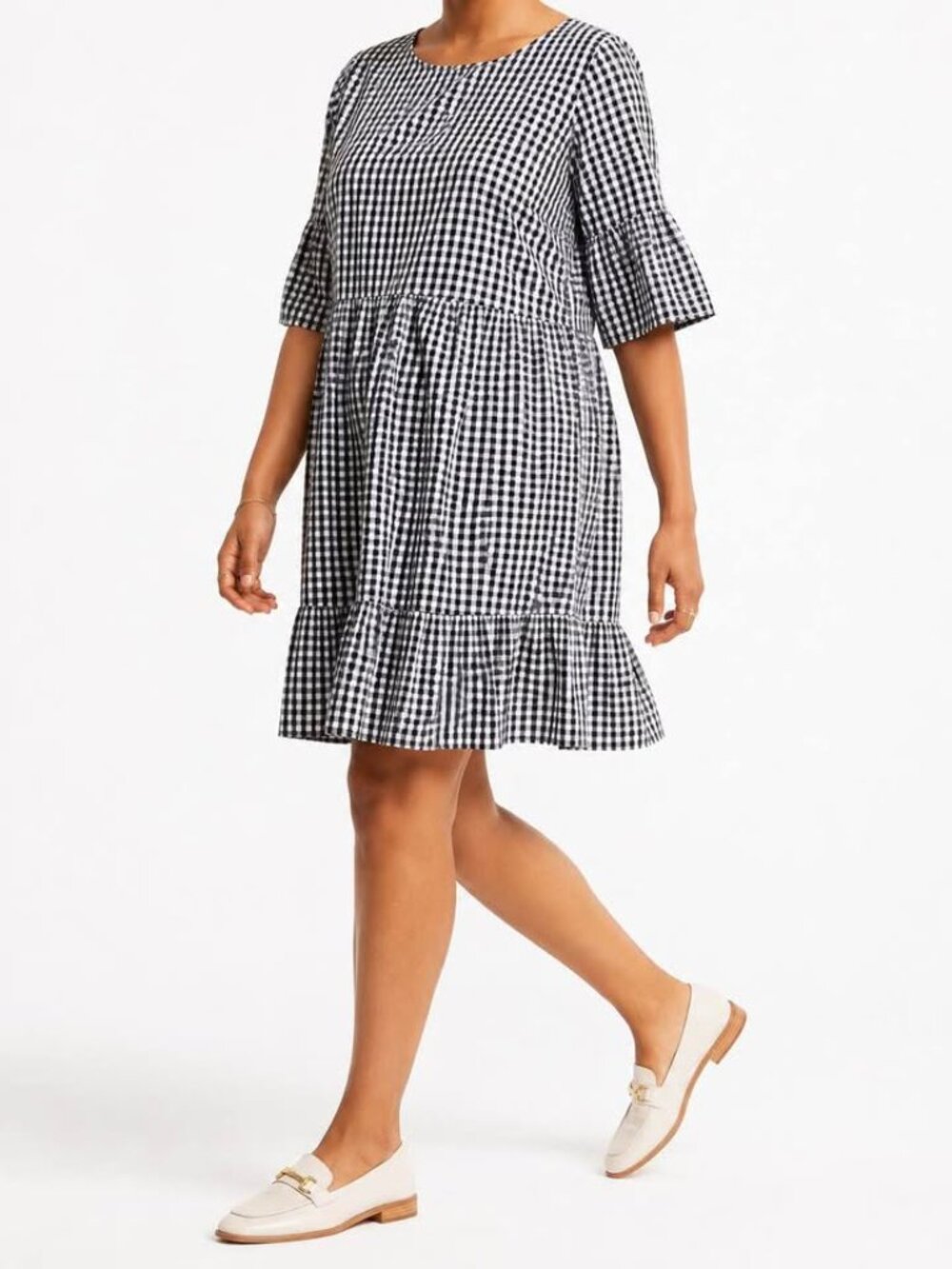 Navy Gingham Plaid Knee Length Dress - Preppy Cottagecore Casual Sundress [sz L]